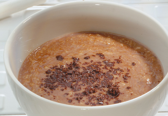 Dark chocolate oatmeal porridge in microwave